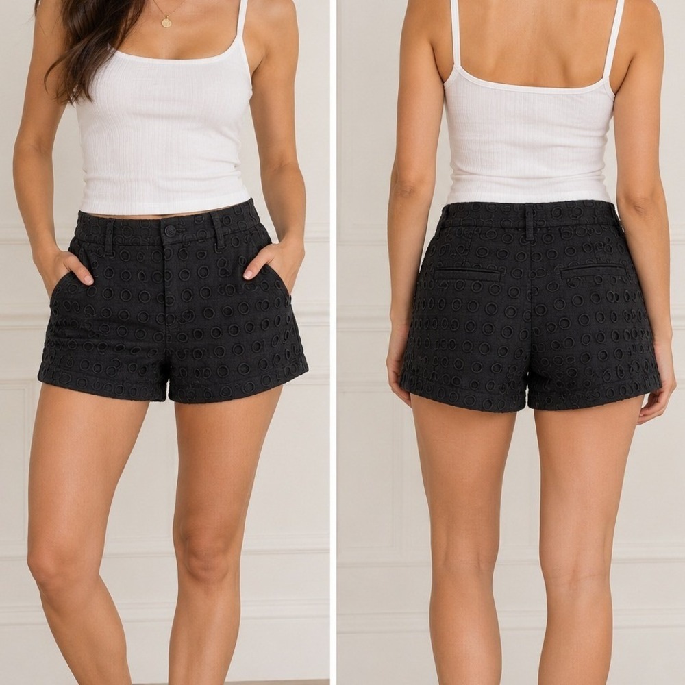 Gap Navy Blue Eyelet Cotton Shorts Womens Size 00‎ Geometric Circle Embroidered